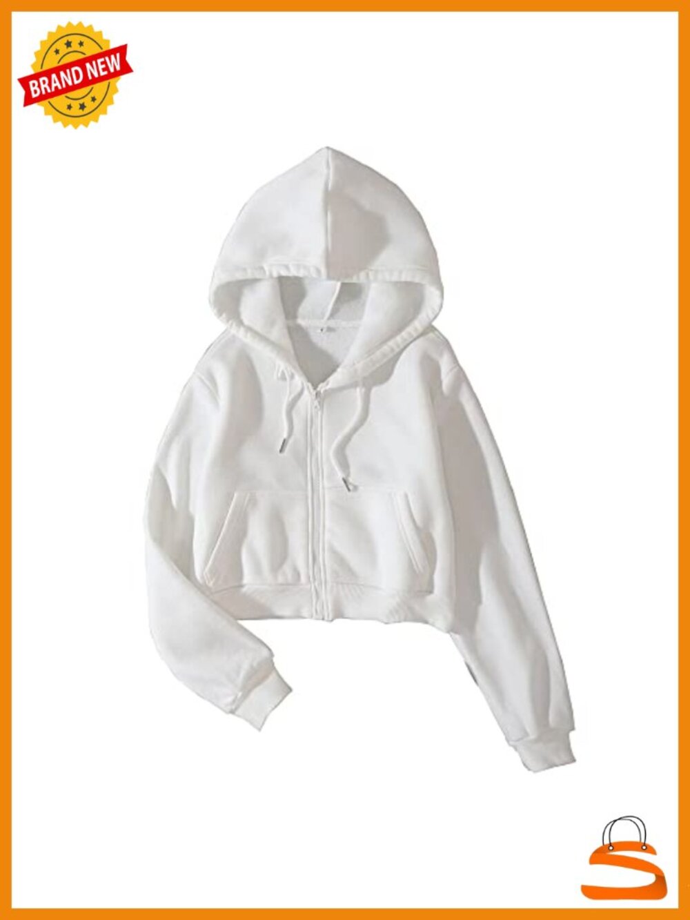 Fleece Full Zip Cropped Hoodie Sweatshirt Long Sleeve Drawstring Hooded Crop